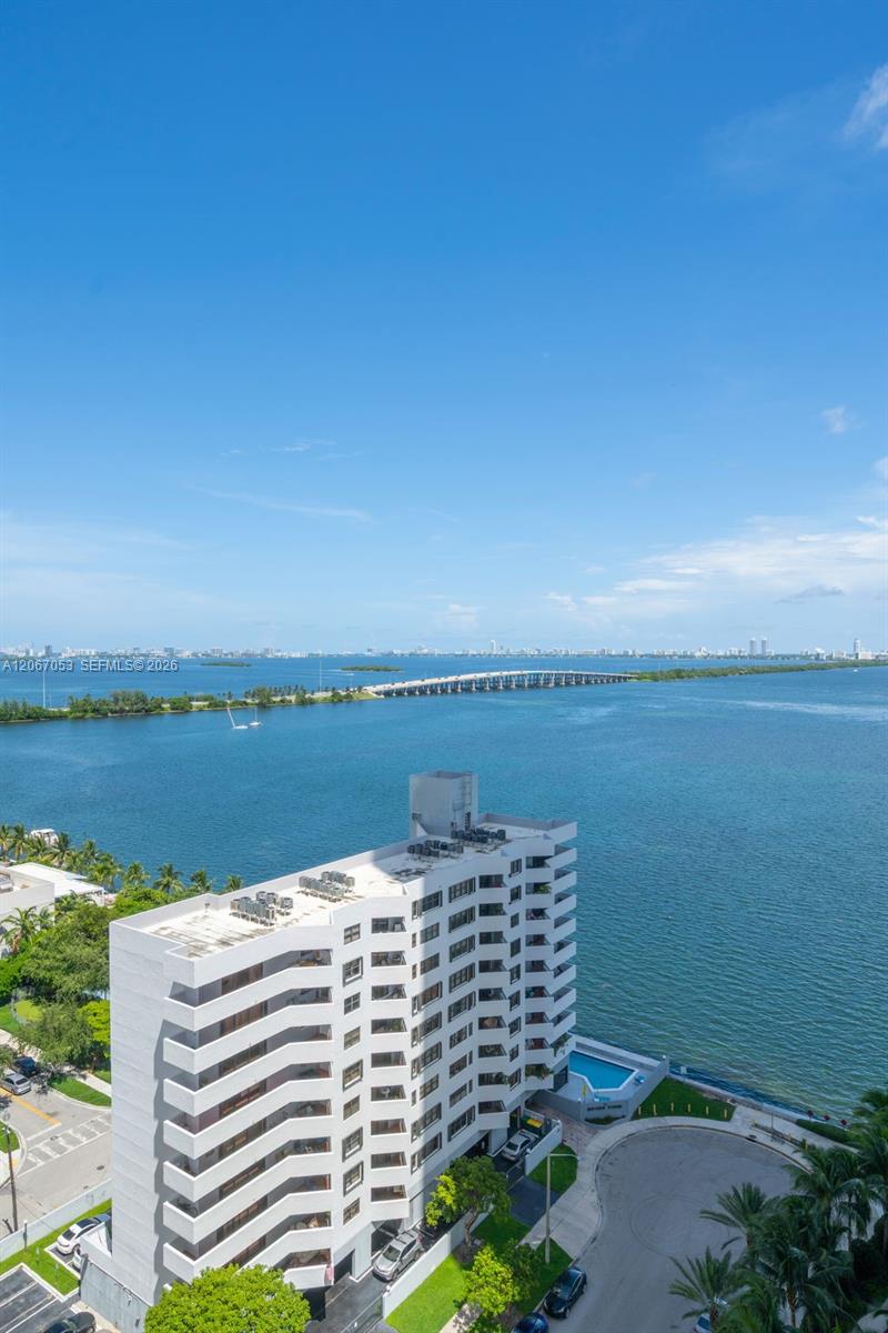 Biscayne Bay and the Julia Tuttle Causeway seen from the balcony of unit 1701